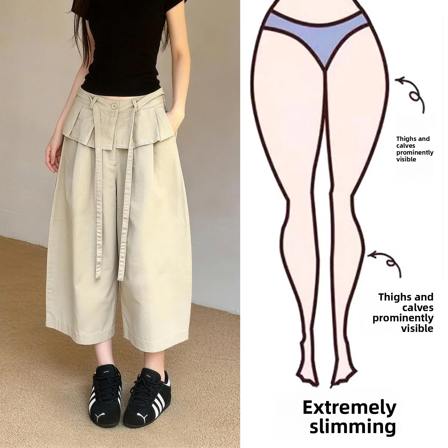 

Весна 2026: Повседневные женские брюки-кюлоты цвета хаки больших размеров с высокой талией, свободного кроя, удобные, прямые штанины