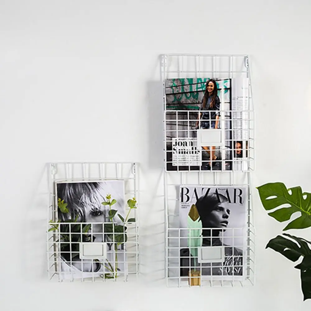 Portable Wall Mounted Magazine File Holder Metal Mesh Handle Mail Organizer Sturdy Easy To Install Wire Basket Door