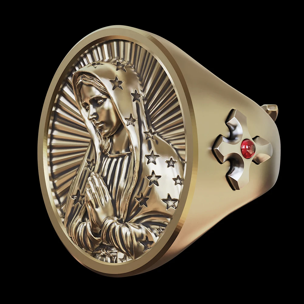 

Brass Virgin Mary Cross Ring Vintage Religious Faith Jewelry BR507 US Size 7~15
