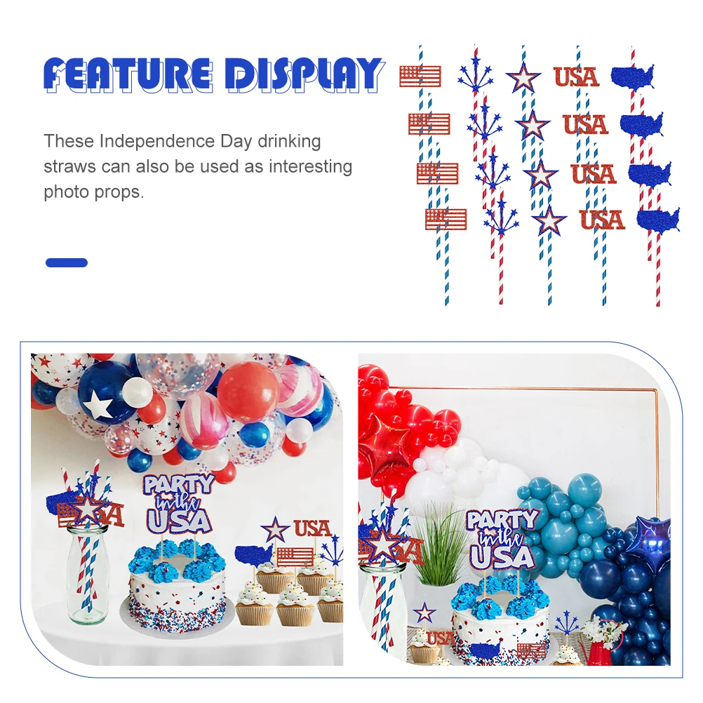 

Holiday Straws for Party Celebration Supplies Drinking Independence Straw's Paper National
