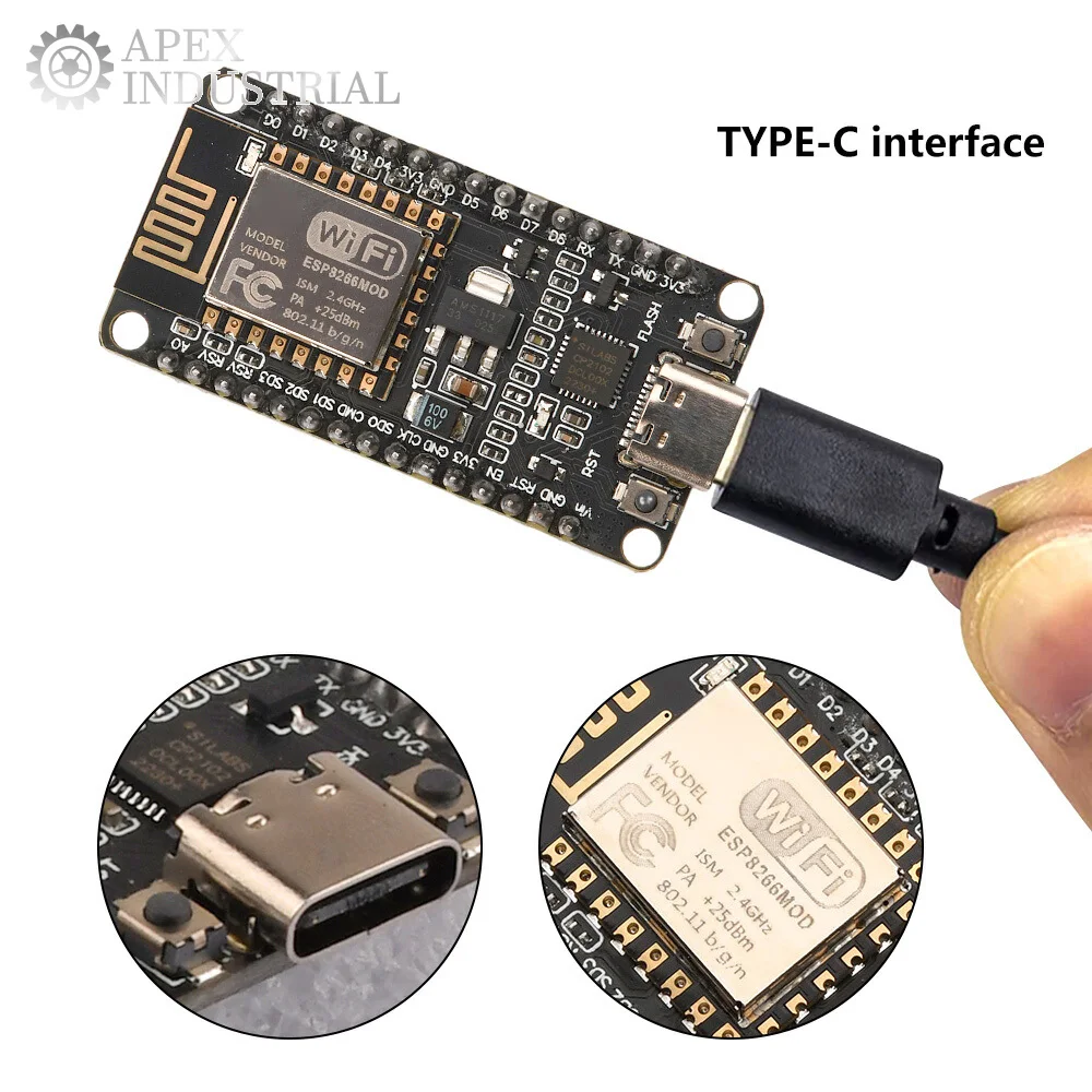 Placa de desarrollo NodeMCU ESP8266, Chip CP2102, interfaz de TYPE-C, módulo serie WiFi para proyectos inteligentes Arduino/Lua IoT