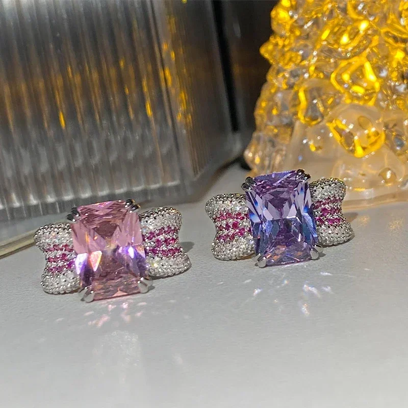 MDLFES モアサナイトダイヤモンドスタイル高炭素ピンクダイヤモンドリング女性用パーソナライズドオープン人差し指透き通るような宝石リング