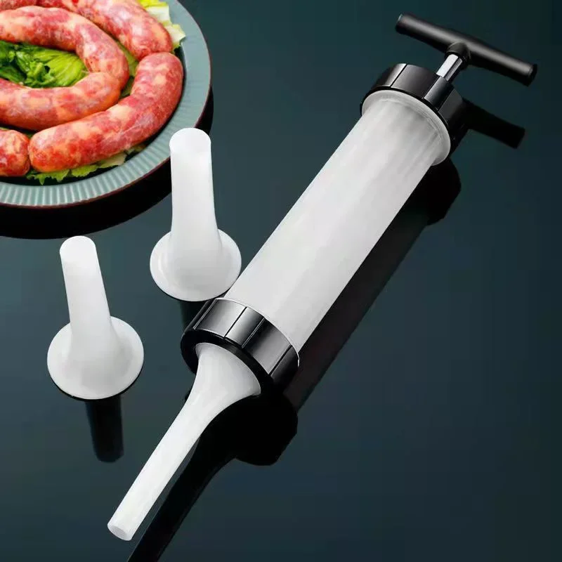 4Pcs/set Homemade Sausage Stuffer Jerky Gun Manual Meat Syringe with 3 Nozzle Sausage Machine Sausage Filler Meat Injector Tool