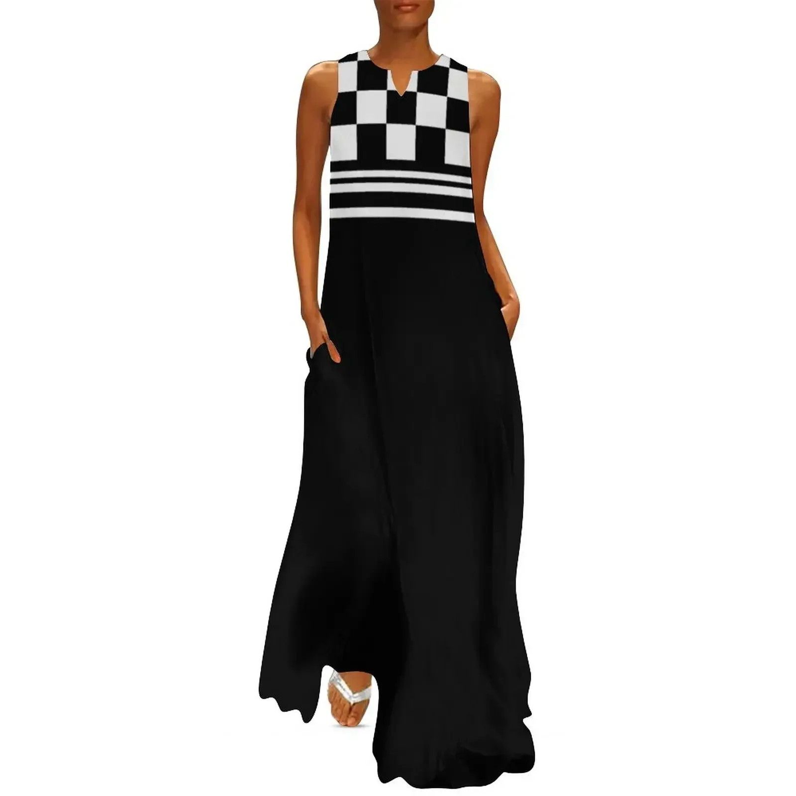 

Sixites Retro Mod Checkerboard Pattern Long Dress women's evening dresses Dresses dresses summer Dress