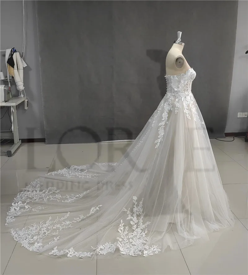 LORIE Wedding Dresses A Line Sweetheart Neck Lace Appliques Bride Dress Off The Shoulder Wedding Gowns 40011