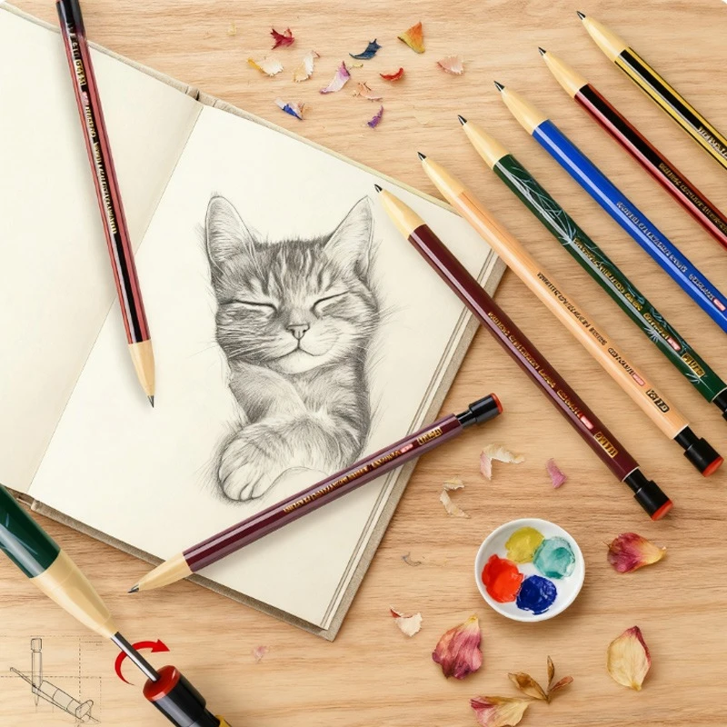 

6pcs Press-action Automatic Pencil with Pen Sharpening Device 2.0mm2B Lead Core Students' Writing Sketch Painting Art Creation