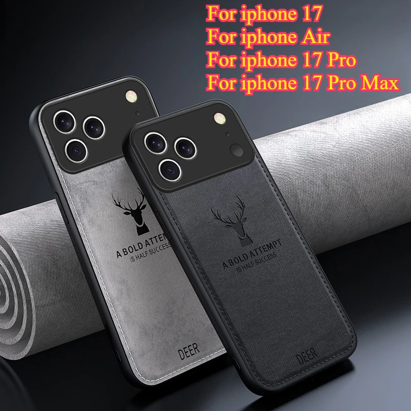 Für iPhone 17 Pro Max Luxus-Stoff-Leder-Hülle mit Hirschkopfmuster für iPhone 18 Pro MAX Stoßfeste Weiche Rückenschale