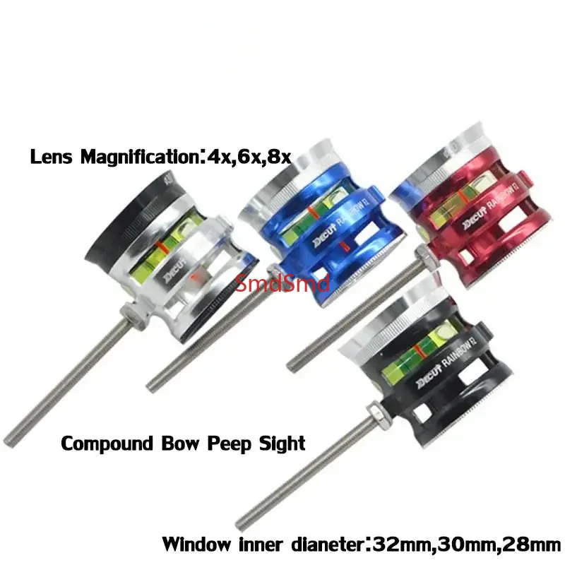 Compound Bow Sight ID 28/30/32mm Rainbow-F2 Scope 4x/6x/8x Magnification Optical Fiber 1 Pin Lens Archery Arrow Aluminum