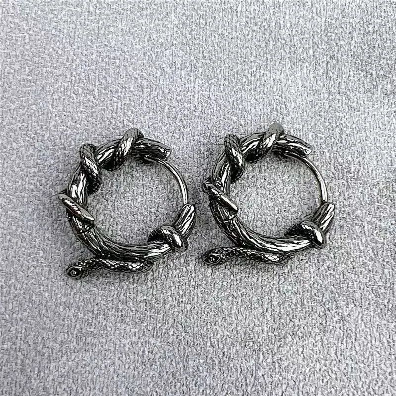 Vintage Snake Tangled Plant Vines Earrings Gothic Black Mamba Viper Hypoallergenic Earrings Men\\\'s Biker Rock Rap Jewelry Gift