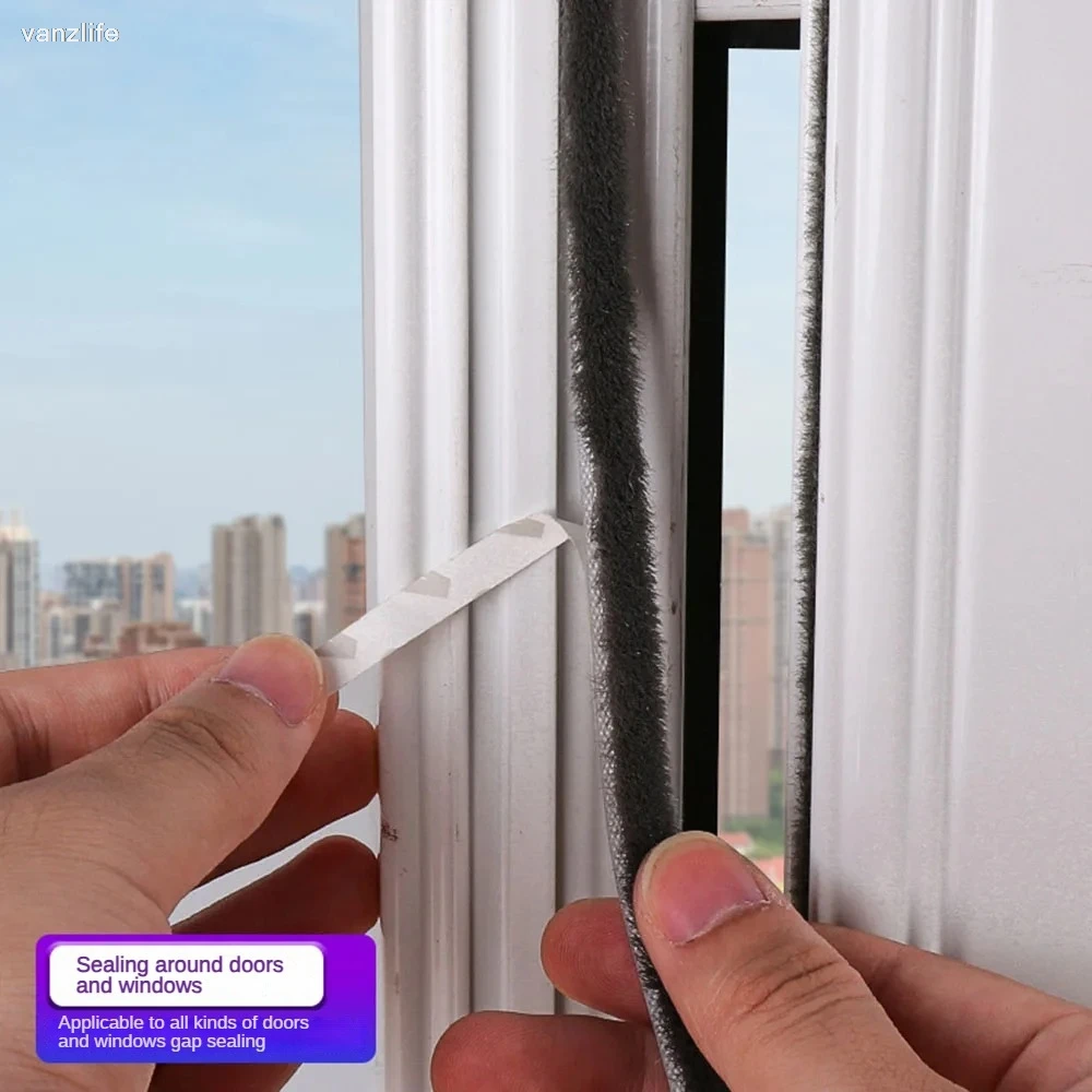 Window Sealing Strip Door Crack Bottom Winter Leak-Proof Wind-Proof Adhesive Strip Gap Glass Sliding Wind Blocking Wool Tops