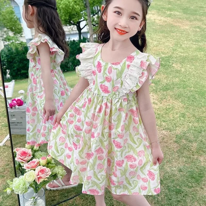 

New Summer Dresses for Girls Sleeveless Lace Child Girls Dress Party Wedding Gown Kids Teenage Costume Clothes 4 6 8 10 12 Year