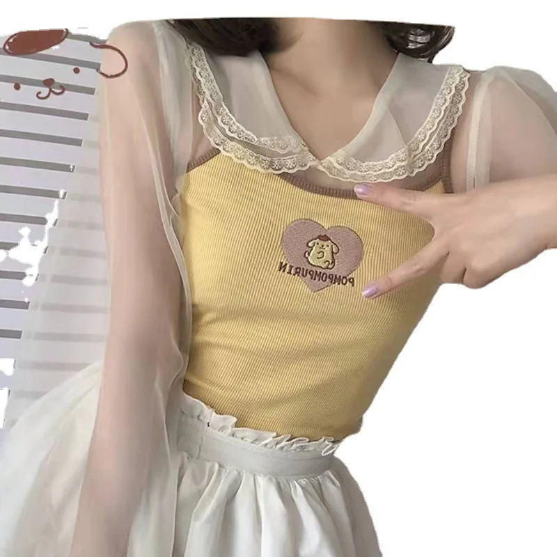 Sanrio's New Embroidered Camisole Cute Girl Sweet and Soft Girl Student Inner Outfit Short Strapless Vest Base Top