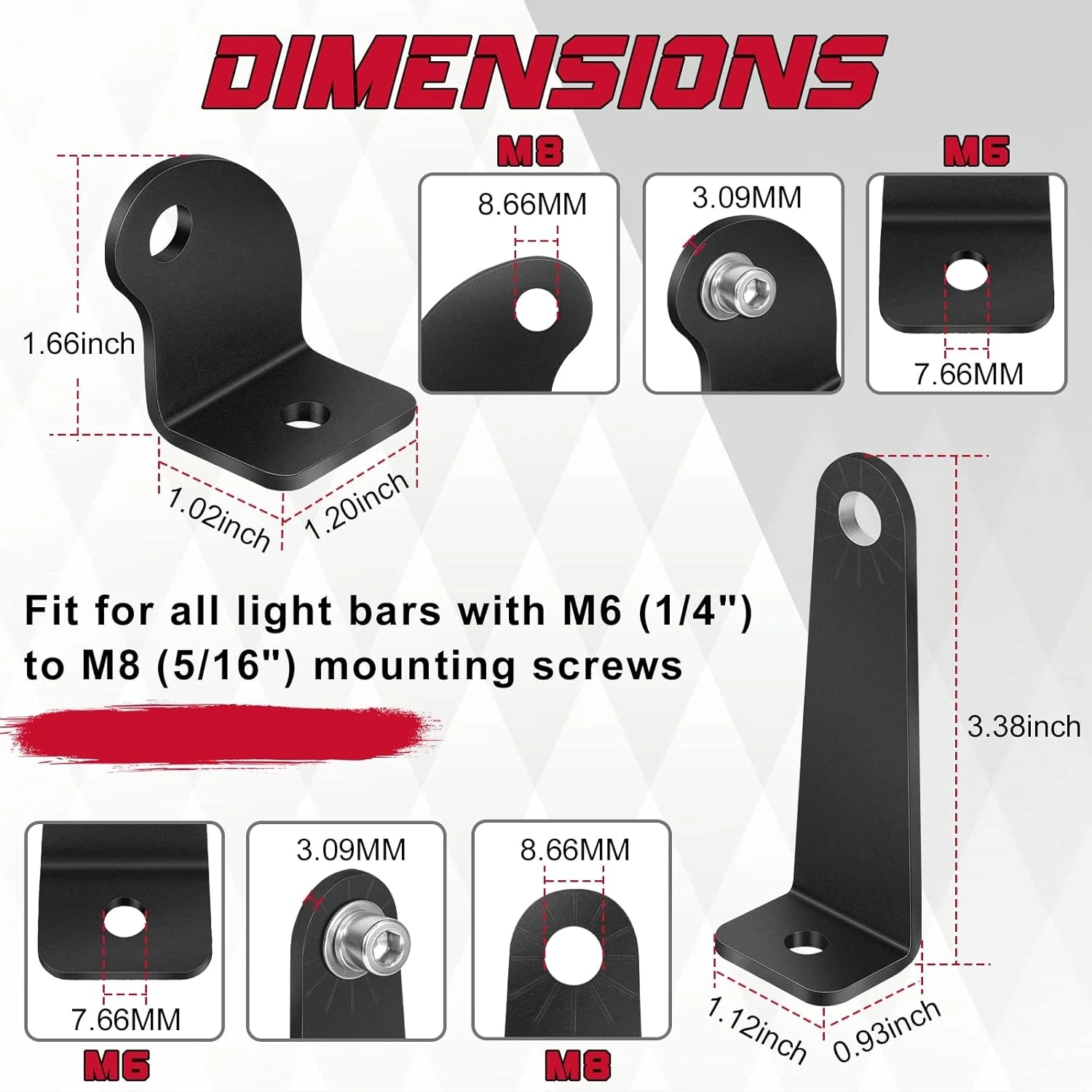 Light Bar Mounting Brackets Side-Mounted Brackets for Single Row Bar Straight or Curved Universal Adjustable Bracket Mounts Kits