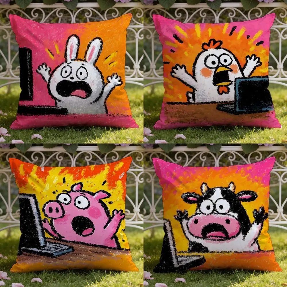 Cartoon Animals on Computer Cushion Cover Home & Car Dual-Scene Pillow Cover: Reversible for Premium Comfort
