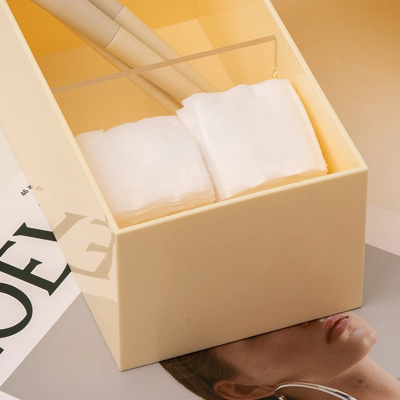 【EpeiusHome】 Storage Box Cosmetics Makeup Remover Cotton Swab Sundries Desktop Finishing Dressing Table with Dust-proof Cover