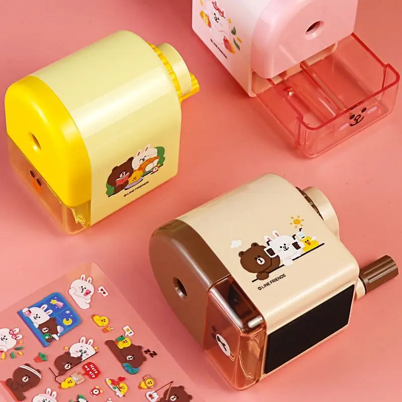 Sacapuntas de manivela LINE FRIENDS de dibujos animados de Brown Cony y Sally, lindo y kawaii, material escolar, mercancía de anime al por mayor