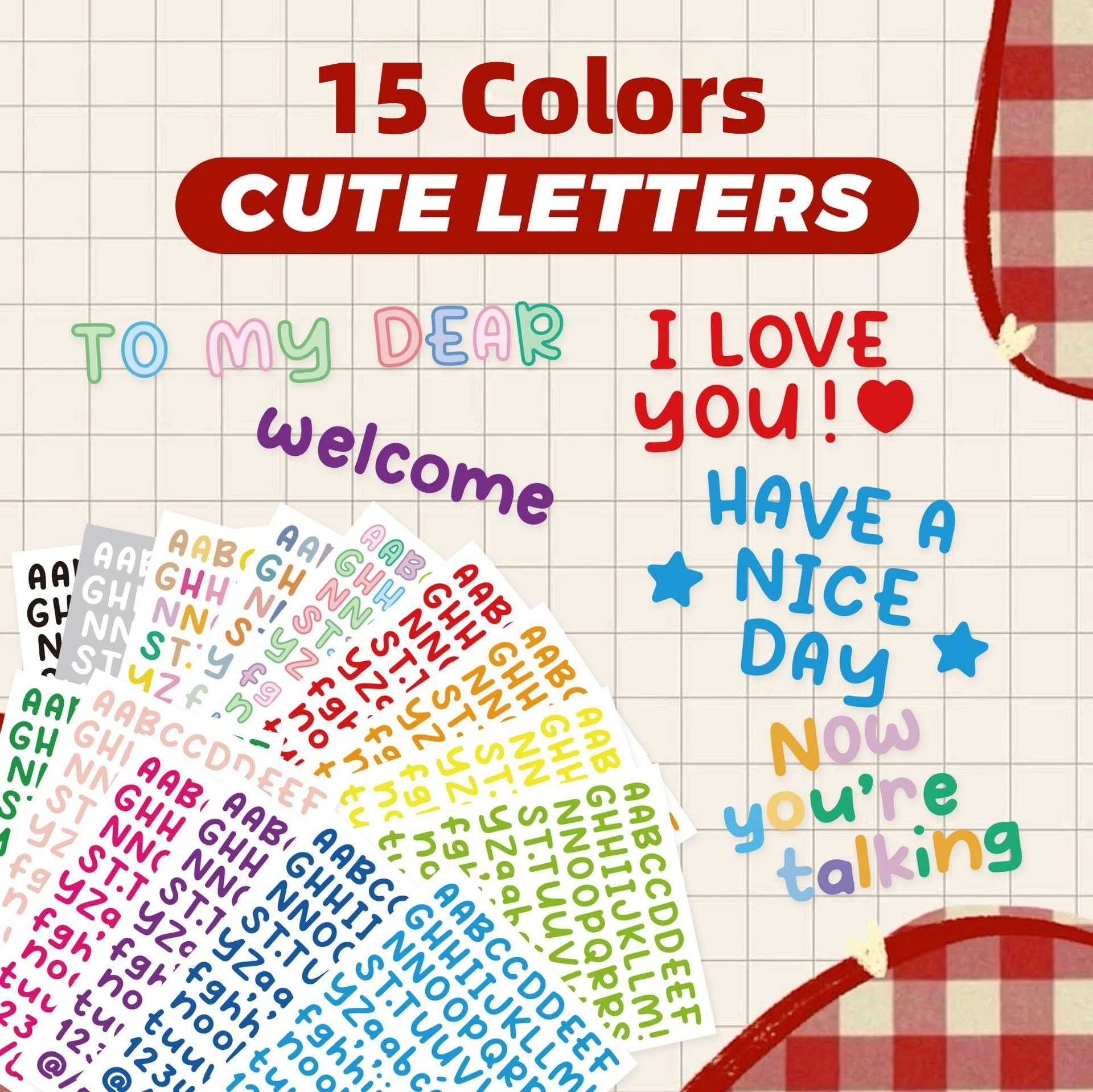 

5/15Pcs Colorful Alphabet Number Stickers Waterproof DIY Greeting Card Handbook Scrapbook Decorative Letter Stickers 0.5-inch