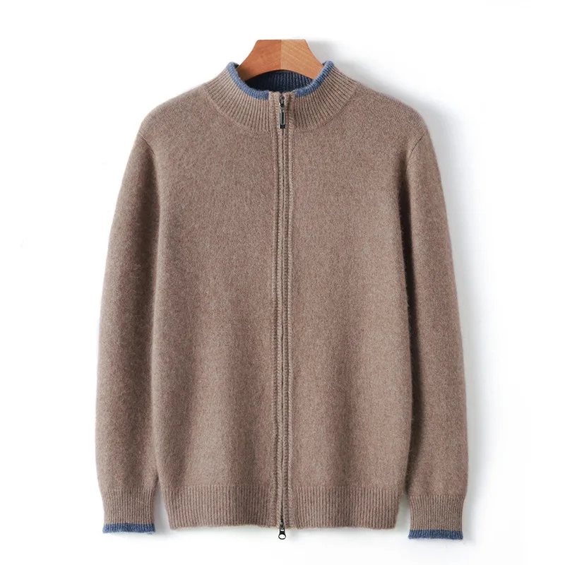 Cardigan de lã masculino nova malha em torno do pescoço versátil quente high-end cashmere solto camisola outono e inverno jaqueta masculina