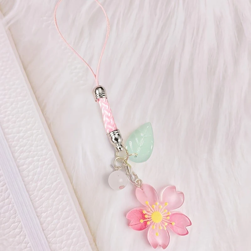 Super Cute Sakura Flowers Charms For IPhone/Samsung/Huawei Mobile Phone Case Keychain Car Key Chains Headset Cover Hanging Rope