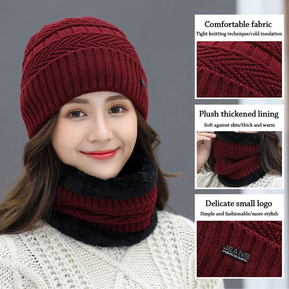 Winter Hat Caps,2Pcs/Set Women Hat Scarf Warm Neck Protection Thicken Knitted Winter Hat Face Cover for Outdoor Winter Scarf for