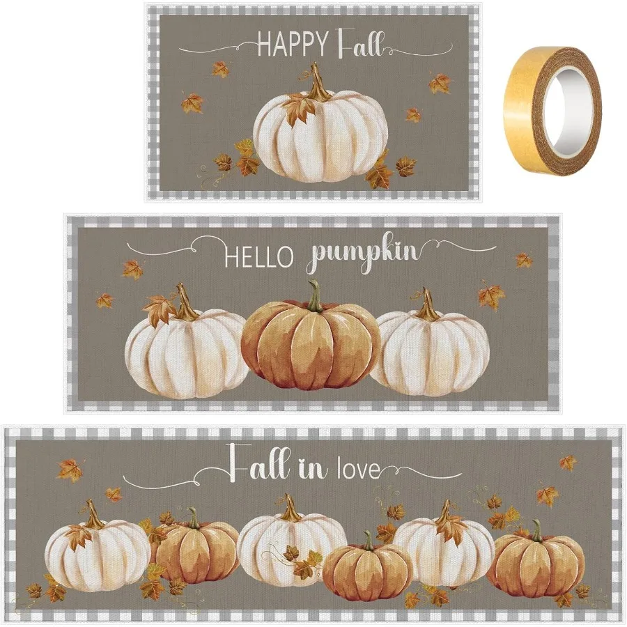 

3-х комплектов осенних кухонных ковриков с противоскользящей лентой, кухонный коврик для урожая в фермерском доме, набор ковриков для двери с кленовыми листьями на День благодарения для дома