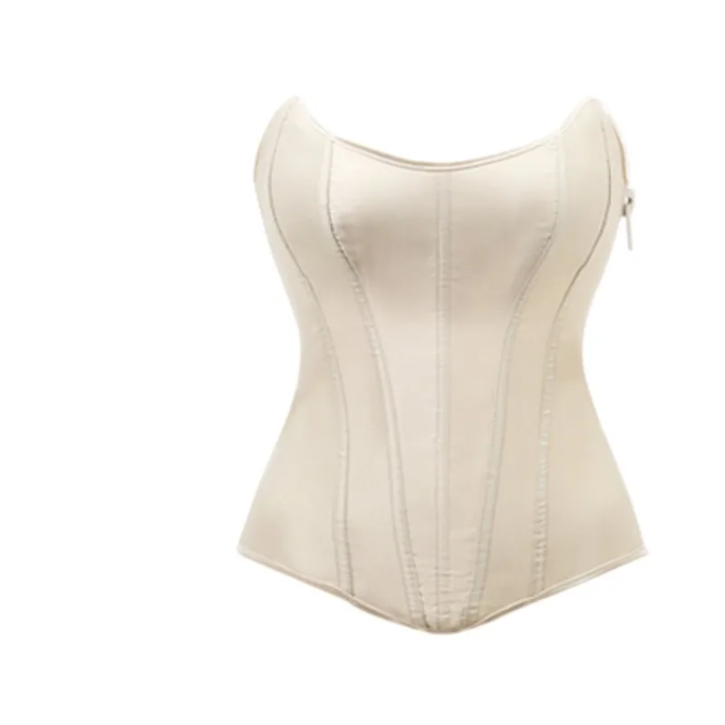 Solid Color Satin Corset Pointed Hem Figure Shaping Waist Cincher Women Versatile Strapless Corset