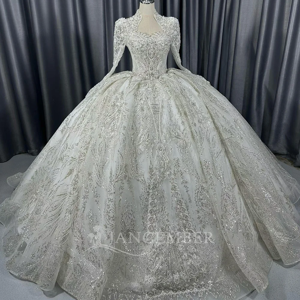 Custom Made Ball Gown Wedding Dress High Quality Long Sleeves Scoop Bride Gowns Beading Customized vestidos de novia boda