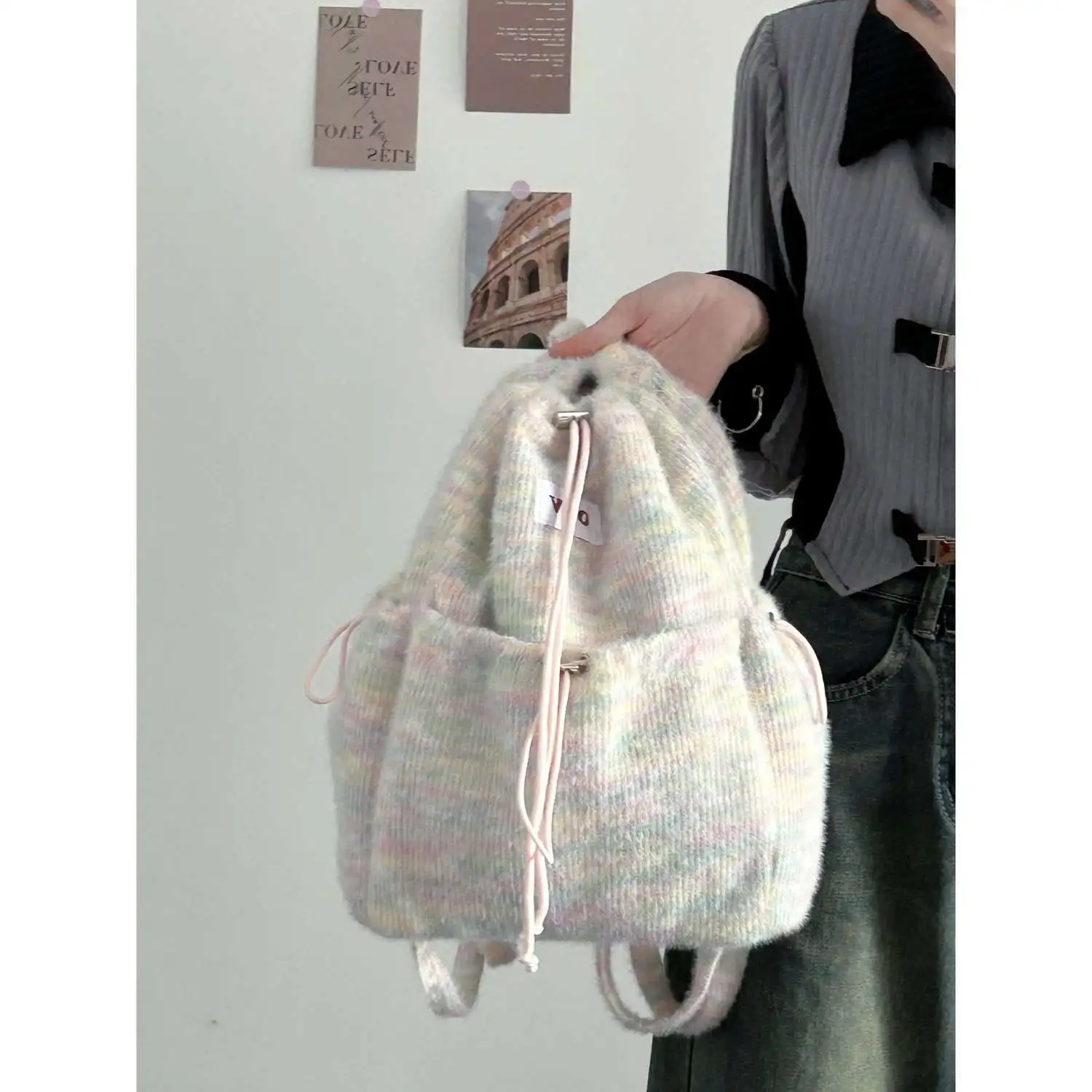 Miyagawa Small Candy Plush Backpack for Students Class 2023 Autumn/Winter New Girls Korean Fashion Versatile Book Bag