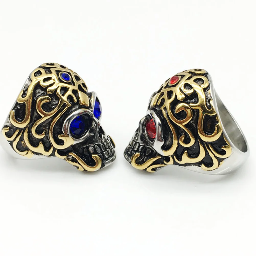 

Stainless Steel Ring Punk Skull Ring Colored Rhinestone Personalized Ring for Men Fashion Jewelry (Blue, 2.2cm)
