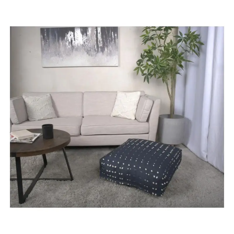 

Темно-синий и белый тканевый квадратный пуф для стильного домашнего декора и удобного сидения