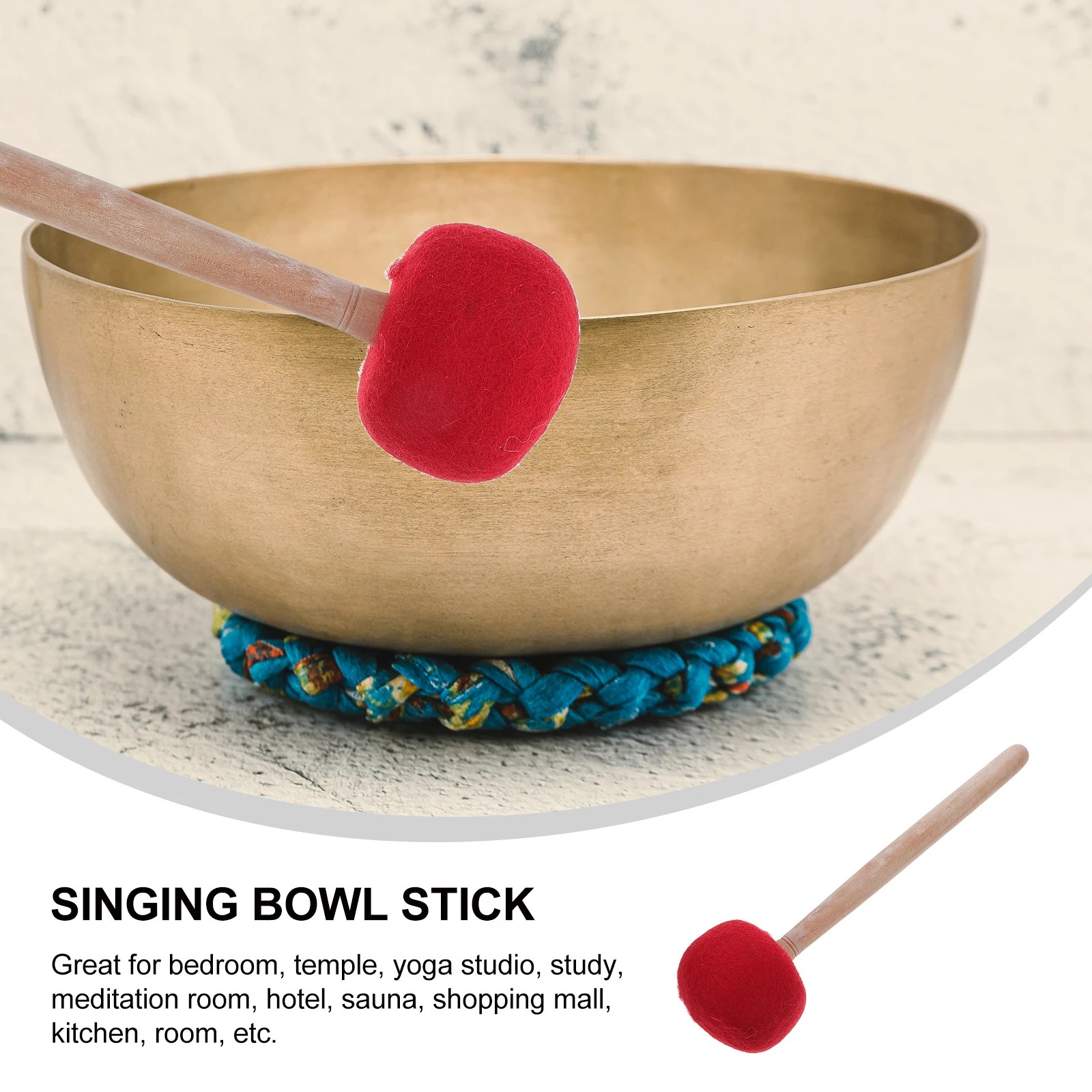 

Wool Felt Singing Bowl Stick Quiet Meditation Mallet Wood Rod Calming Tones Portable Sound Bowl Accessory for Yoga