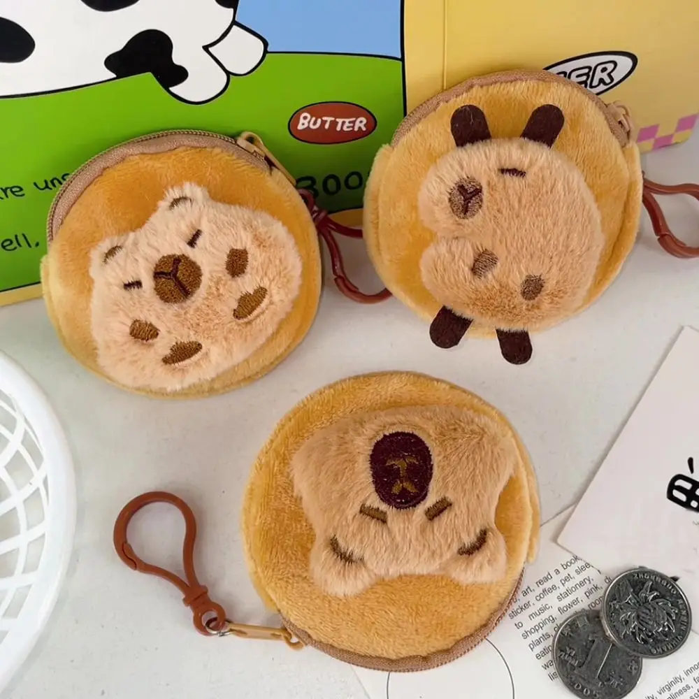 Nouveau porte-monnaie Capybara en peluche avec porte-clés PP coton casque rouge à lèvres sac fermeture éclair petit sac d'argent cadeau