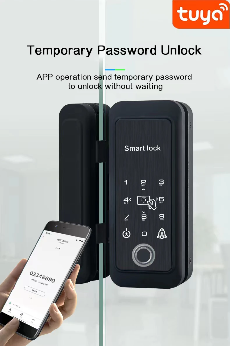 Tuya APP Bluetooth Control Lock Smart Glass Door Fingerprint Lock Password Lock Double Door Single Door Electronic Lock Remote