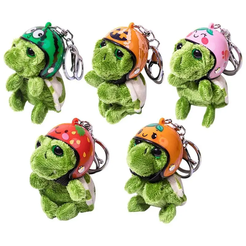 Turtle with Helmet Plush Keychain Cartoon Plush Crocodile Doll Key Chain Pendant Animal Car Ornament Backpack Charm Kids Gifts