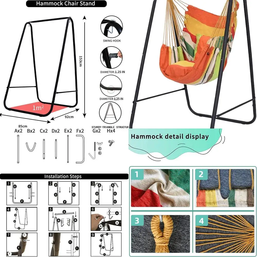 

Сверхмощное кресло-гамак для улицы и помещения с подставкой, поддерживает до 450 фунтов, оранжевый