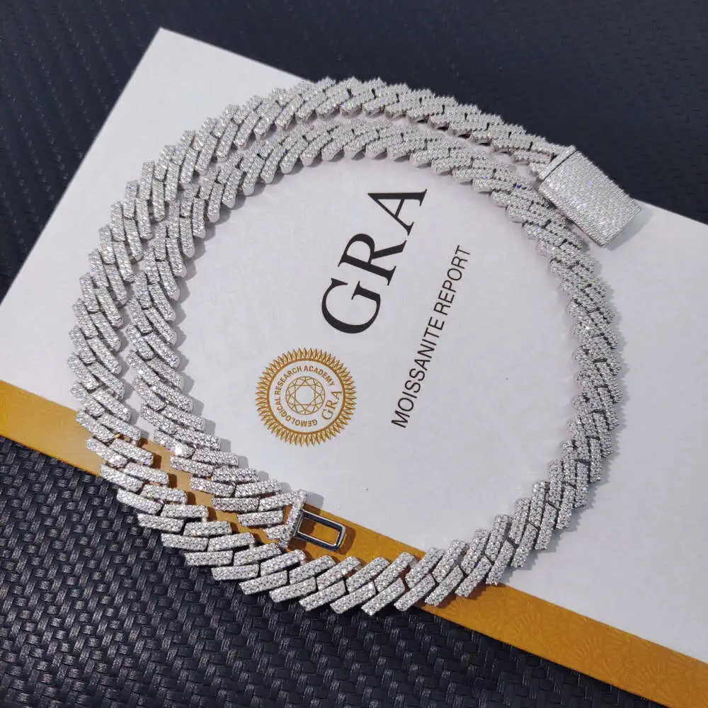 Luxus Miami kubanische Kette Halskette 925 Sterling Silber vvs-d Moissan ite 2 Reihen 10mm breites kubanisches Glied