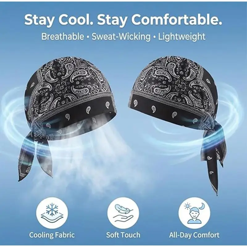 Paisley Cooling Headscarf Cap Set Bandana Beanie Motorcycle Pirate Head Wrap Safety Helmet Liner Elastic Fit