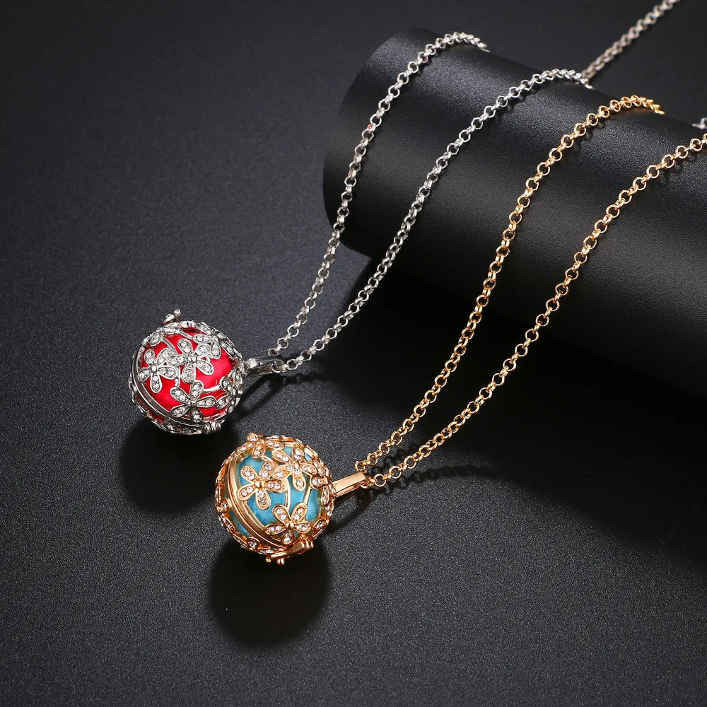 Mexico Chime Two-Color Caller Aromatherapy Lockets Necklace Essential Oil Diffuser Woman Bola Musical Note Pendant Jewelry Gift