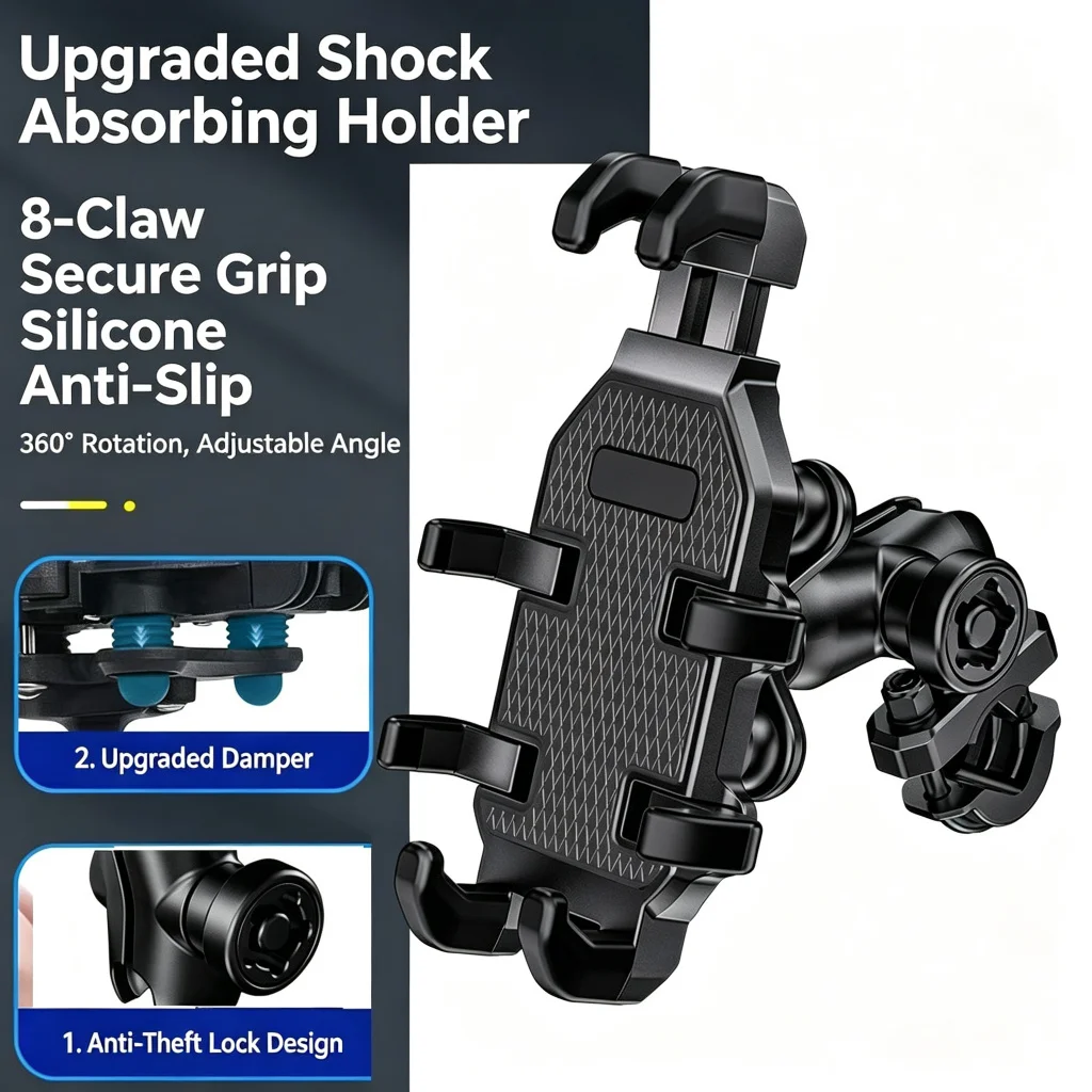 Universal Motorcycle Bike Handlebar Mobile Phone Holder Bicycle Riding Navigation Bracket GPS Shockproof Rearview Mirror Stand