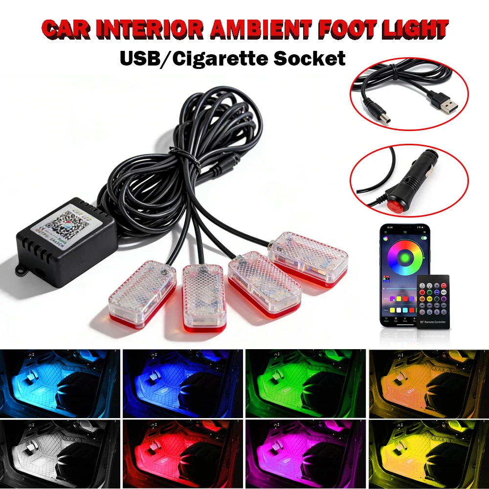 

Автомобильный неоновый свет для ног, светодиодный интерьер, окружающее украшение, подсветка прикуривателя, USB атмосферная лампа, автомобильные аксессуары