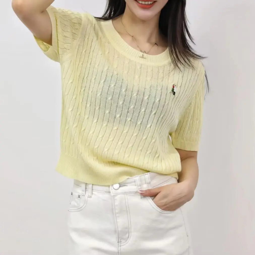 2025 ฤดูร้อนผู้หญิงใหม่แขนสั้นเสื้อถักบางรอบคอSlimmingดูแฟชั่นอายุ-ลดการออกแบบtop