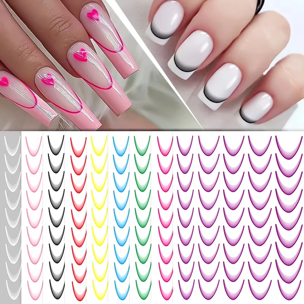 Blue Gradient French Line Manicure Nail Art Stickers Self-Adhesive Slider Design Stencil Manicure Guides for DIY Nail Decoration