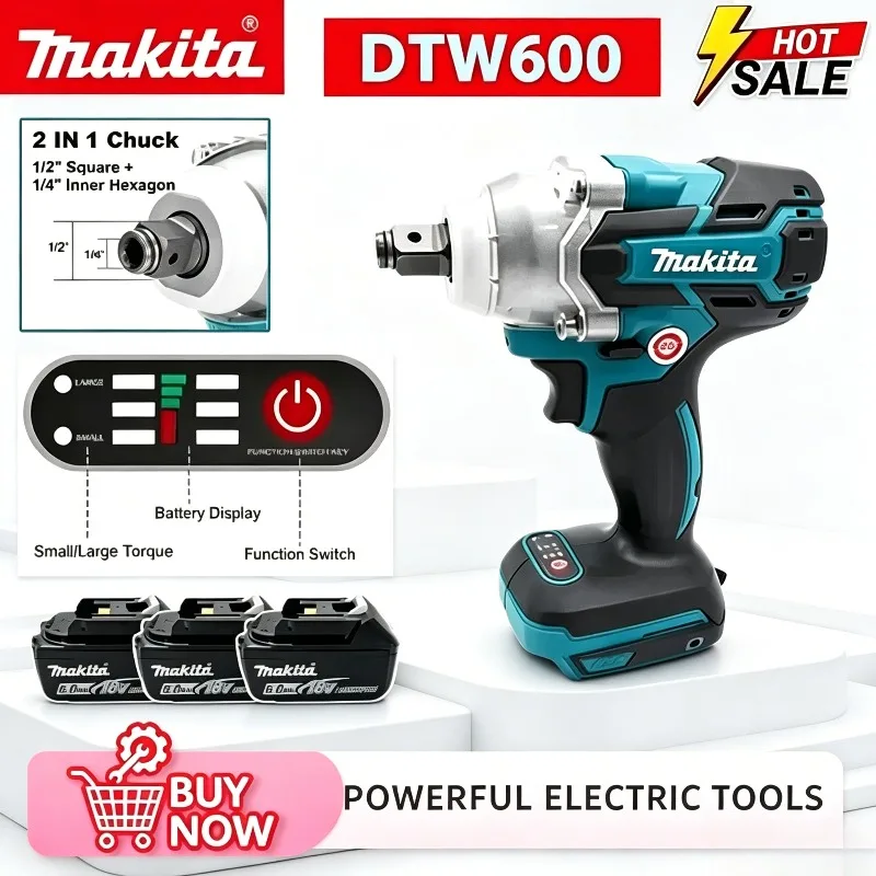 マキタ-dtw600-1-2-インチコードレスレンチ充電式-18v-バッテリー電動ドライバーブラシレス-3100ipm-車両サービスツール