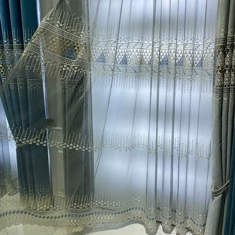 الستائر الفاخرة الحديثة لغرفة المعيشة غرفة الطعام غرفة نوم شرفة جوفاء التطريز شبه ستائر التعتيم تأثيث المنزل #5