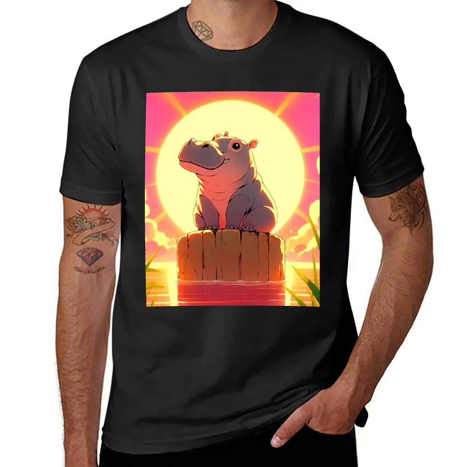 Hippos in the Hammock: Lakeside Leisure T-Shirt new edition plus sizes Aesthetic clothing mens big and tall t shirts