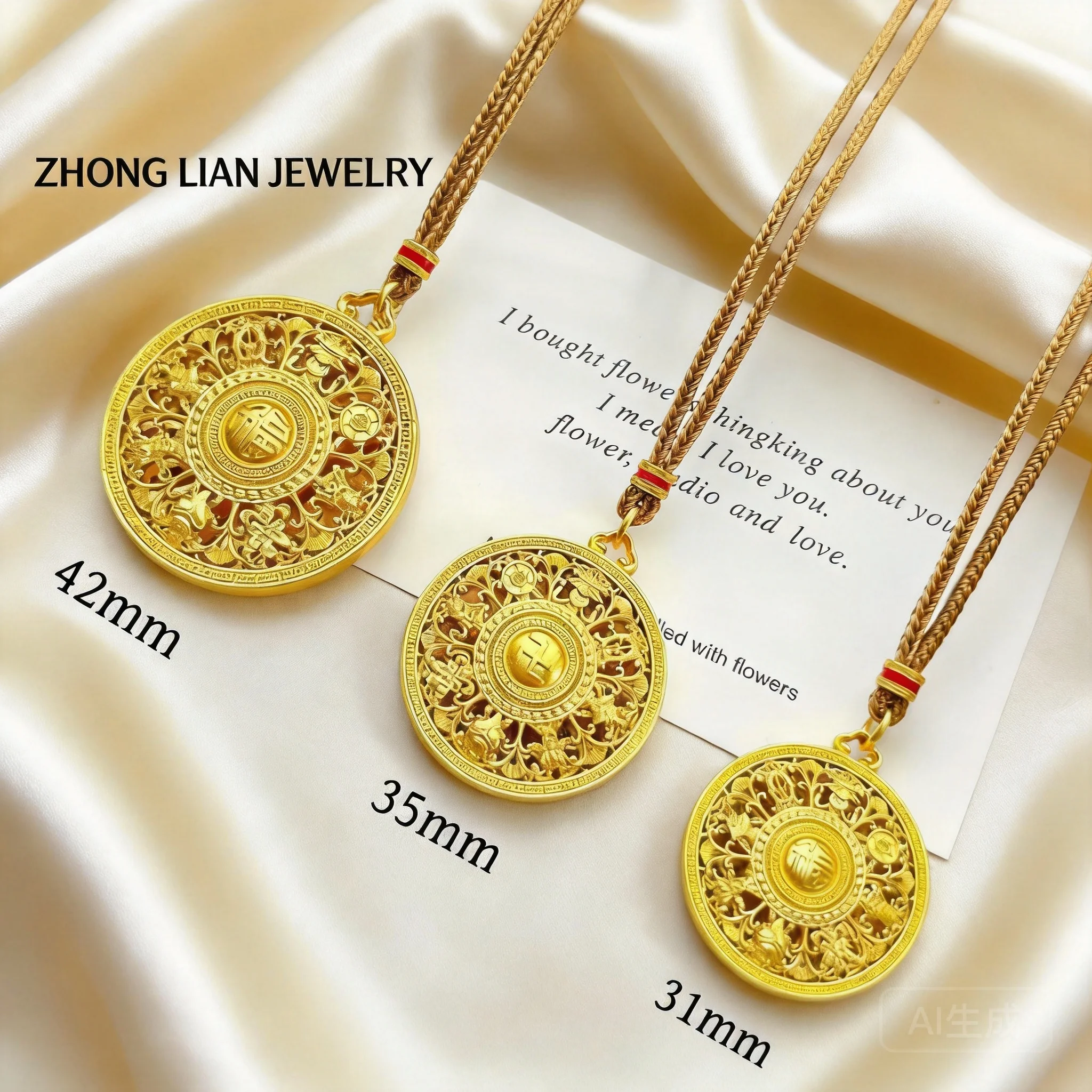 2026 Chinese Style Ancient Craft Sand Gold Plated Copper Eight Treasures Compass Fu Character Pendant Long Color Retention For
