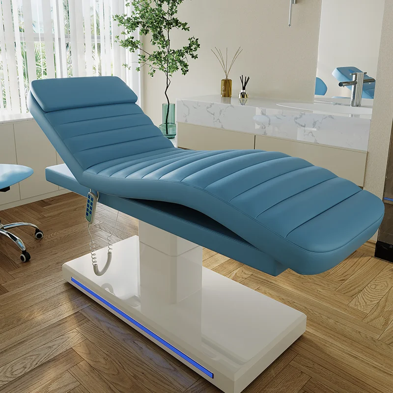 Electric Three Motor Sea Wave Blue Spa Bed With Gold Base For Tattoo Eyelash And Facial Treatments