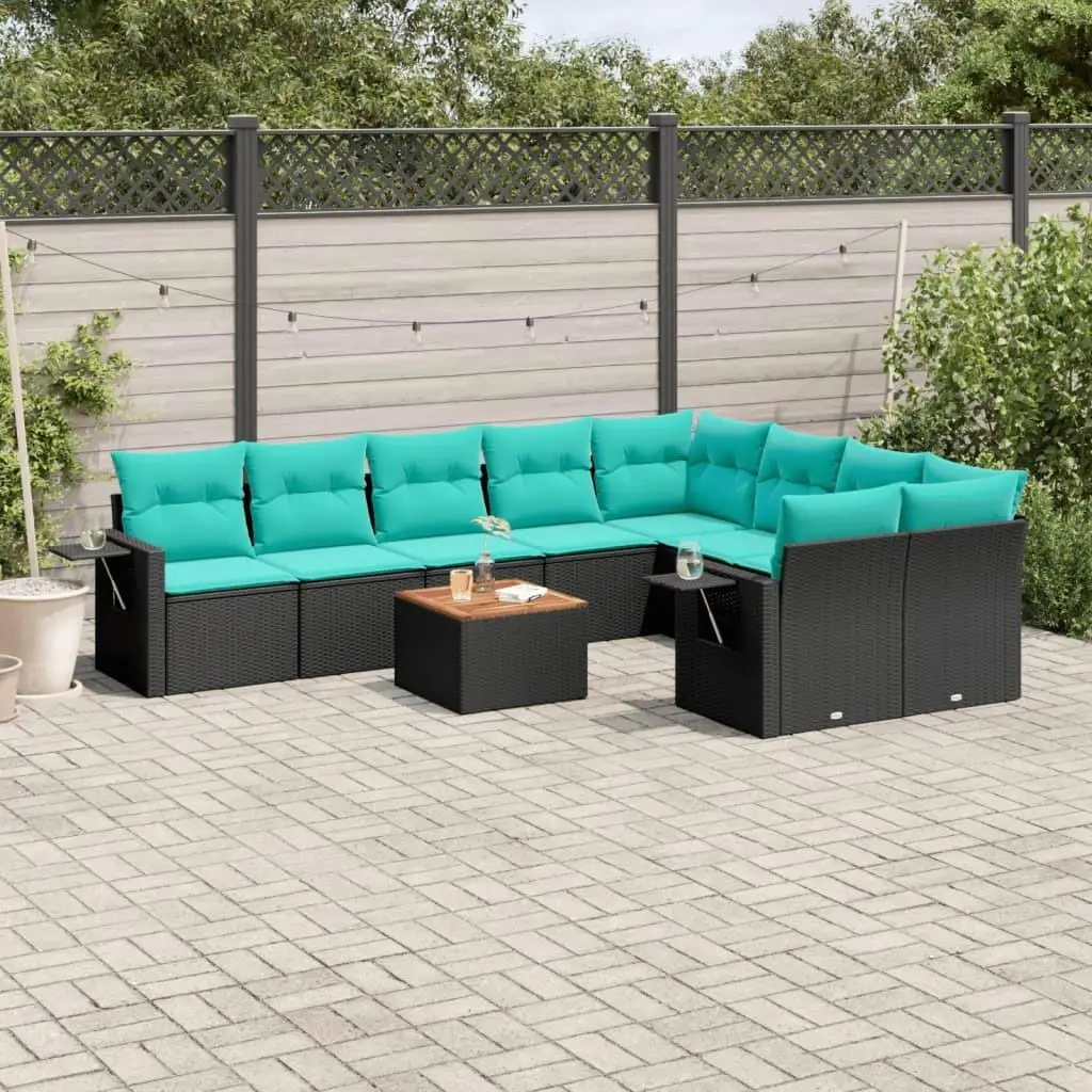 

10 Piece Outdoor Patio Sofa Set with Cushions Black Rattan Wicker Furniture Set for Garden Balcony Poolside Seating