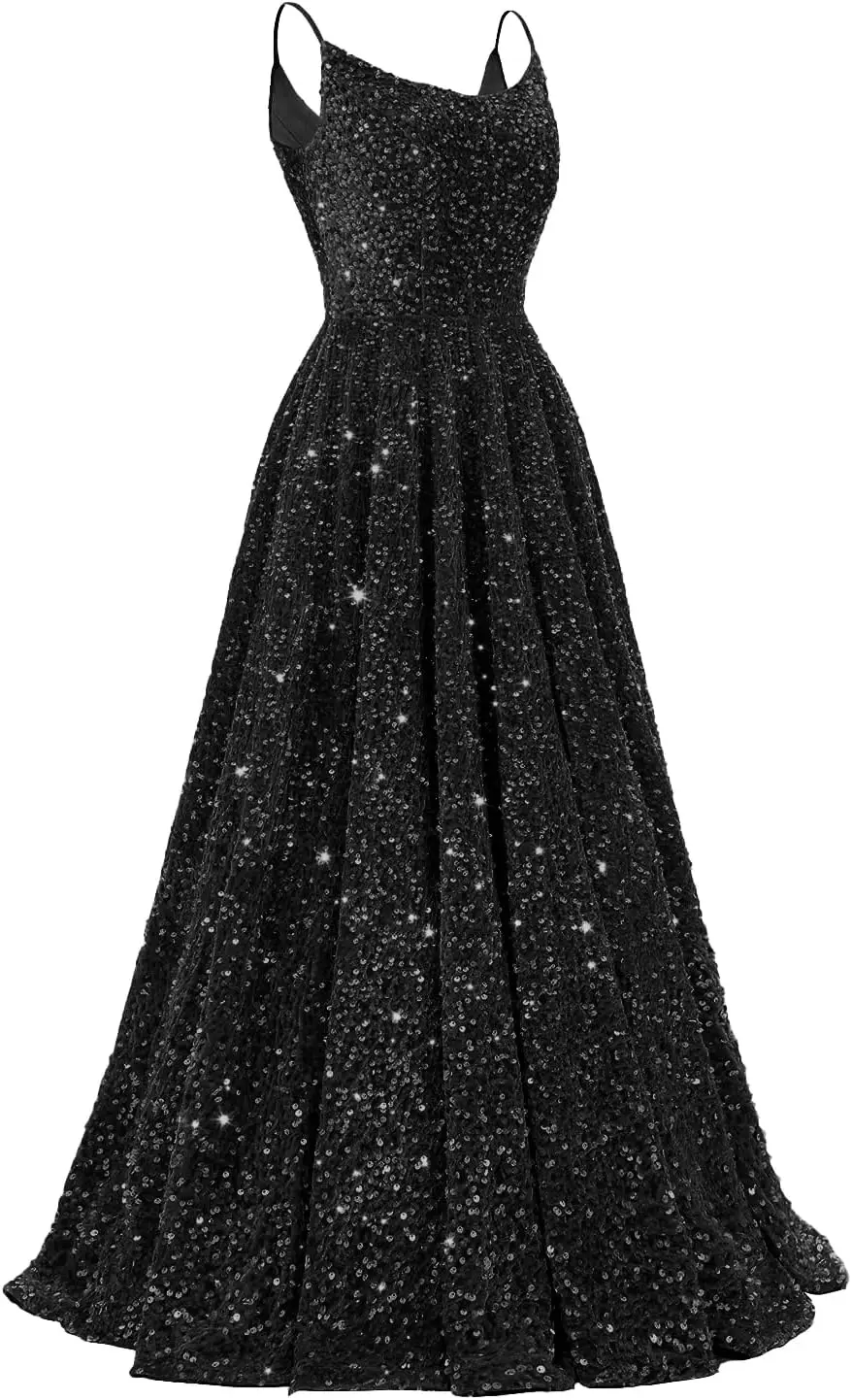 

Выпускные платья с блестками 2026Длинные блестящие бальные платья на тонких бретельках Вечернее платье трапециевидной формы с карманами