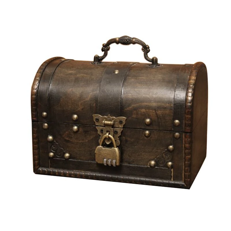 SEWS-Chic Wooden Pirate Jewellery Storage Box Case Holder Vintage Treasure Chest For Wooden Organizer